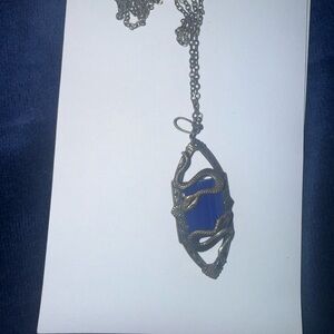 Circa 1900s Czech Blue Glass Snake Pendant Necklace
